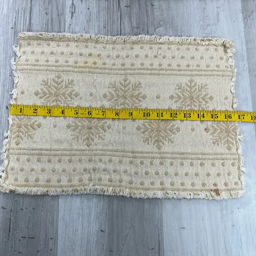 Set Of Six Cream Gold Snowflake Table Decor Holiday Winter Placemats